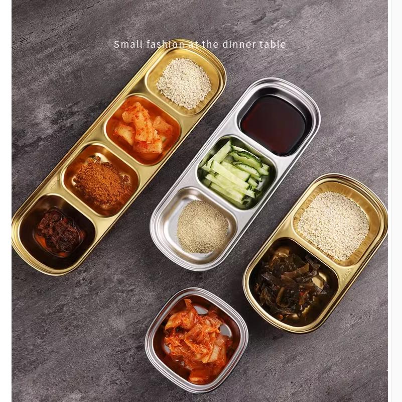 Stainless Steel Seasoning Dish Korean Metal Barbecue Sauce Dipping Dish Plate Kitchen Accessory
