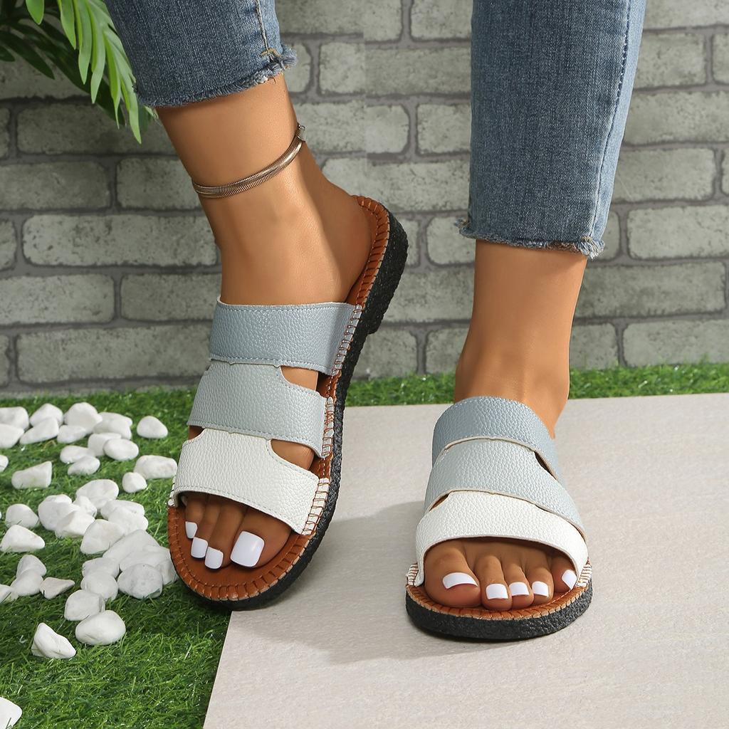 Large Size Flat-bottomed Slippers Women's Summer Color Matching Feet Wear Fish Mouth Cool Slippers