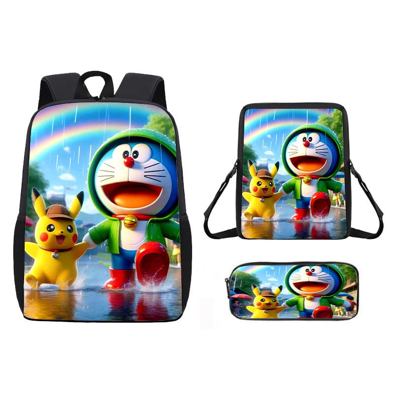 Pattern Backpack Pikachu Shoulder Bag Pencil Case Three Piece Set