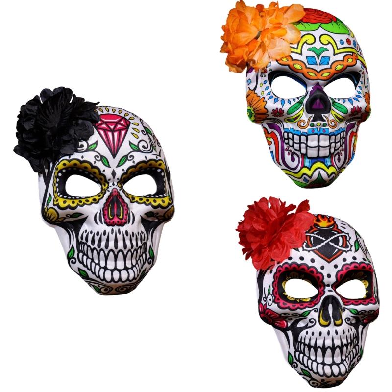 Day of The Deads Mask Sugar Skull Mask with Rose Decorations Masquerades Mask for Halloween Cosplay Party Costume Gifts