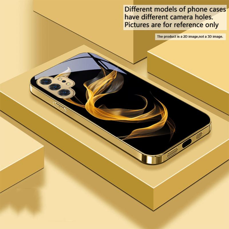 Floating Golden Ribbon For Samsung A 01 52S A04 A05S A10 A12 13 22 23 24 36 42 M02 Note 10 20Ultra 8 9 Golden Glass Phone Case