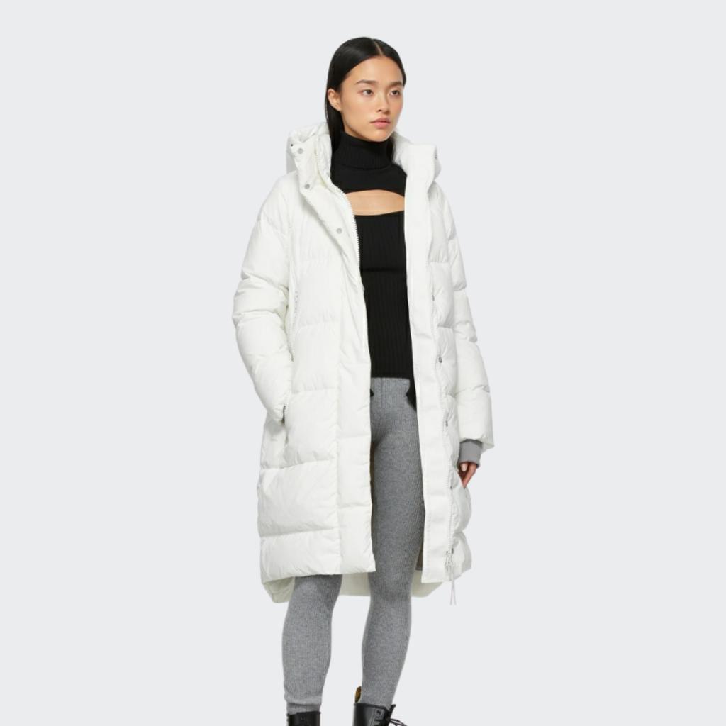 adidas Solid Color Logo Print Pattern Concealed Zipper Hooded Mid-Length Down Jacket Unisex Jacket White HN2128
