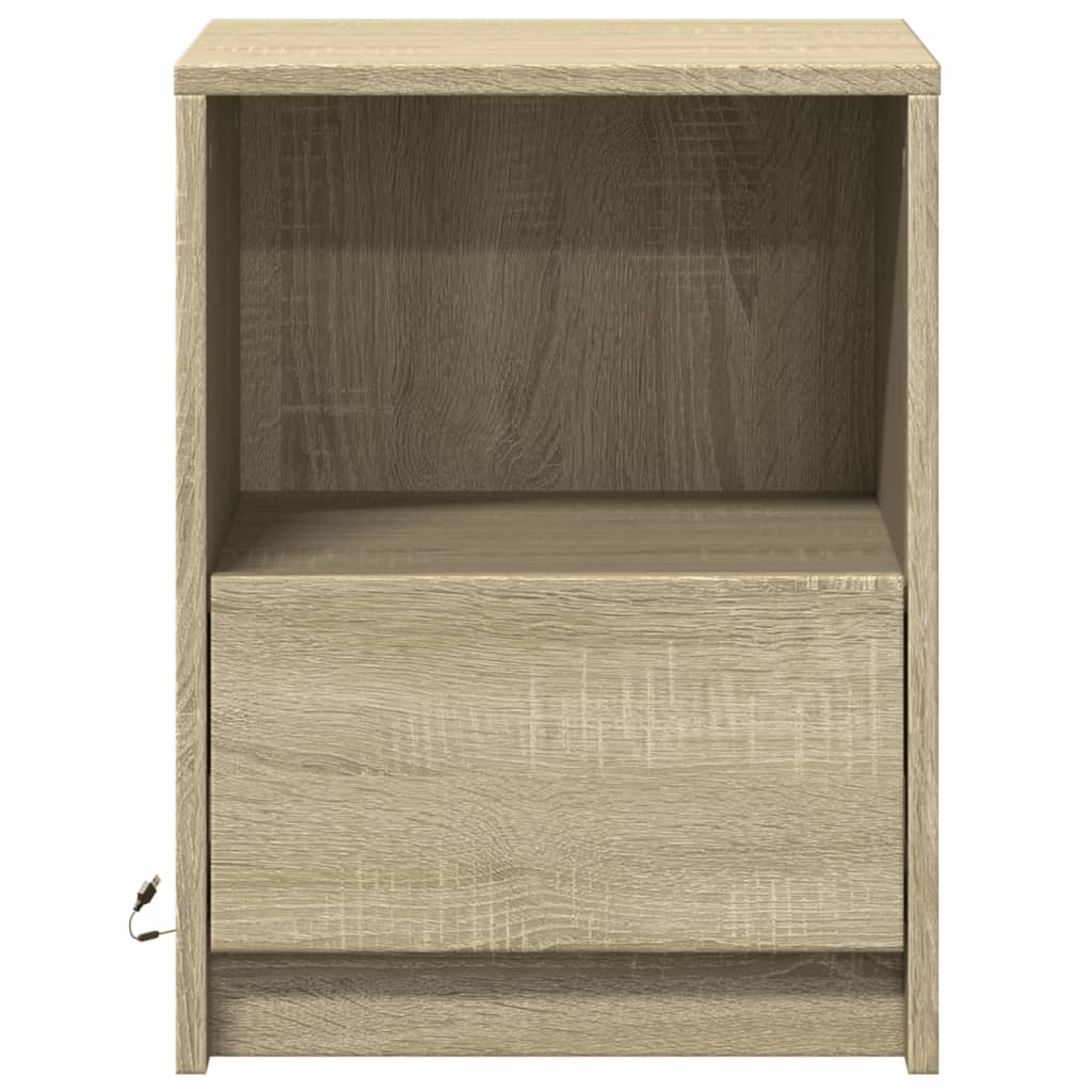 Vidaxl Szafki Nocne Z Led, 2 Szt., Dąb Sonoma, Materiał Drewnopochodny