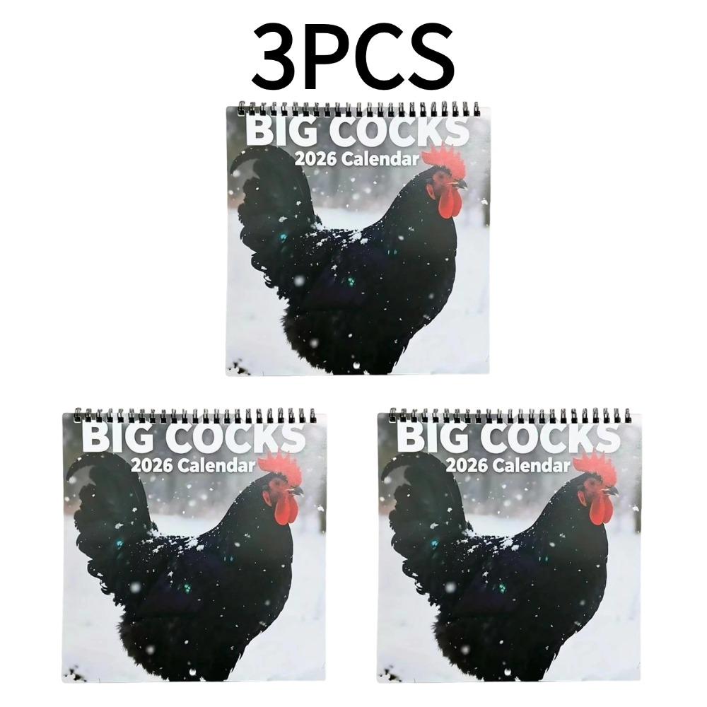 1/3/5Pcs 2026 Fun Rooster Calendar Chicken Illustration Wall Calendar For Home Decor Office Planning Accessory