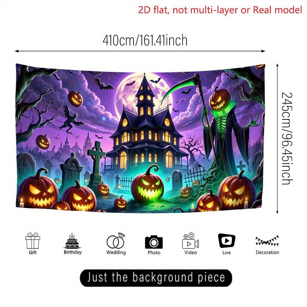 2D Flat Printing Party Banner 1 Piece Halloween Scene with Pumpkins and the Grim Reaper Extra Large Sizezyc
