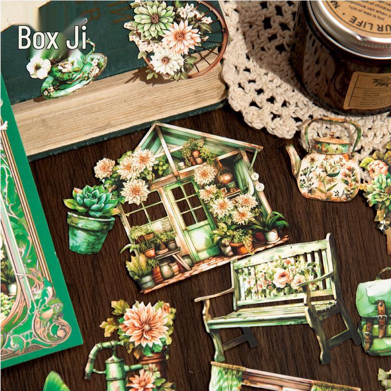 Yan Ji Garden Romance Die-Cut Stickers: 15 Sheets, 4 Styles, Hollowed-Out Landscape Theme.