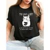 Women's Cute Cat & Letter Print T-Shirt Crew Neck Short Sleeve Casual Spring Summer Top