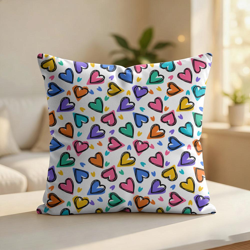 Colorful AIX Heart Pattern Cushion Cover Silky Short Plush Invisible Zipper Dustproof Sofa Pillow Case For Home Decor