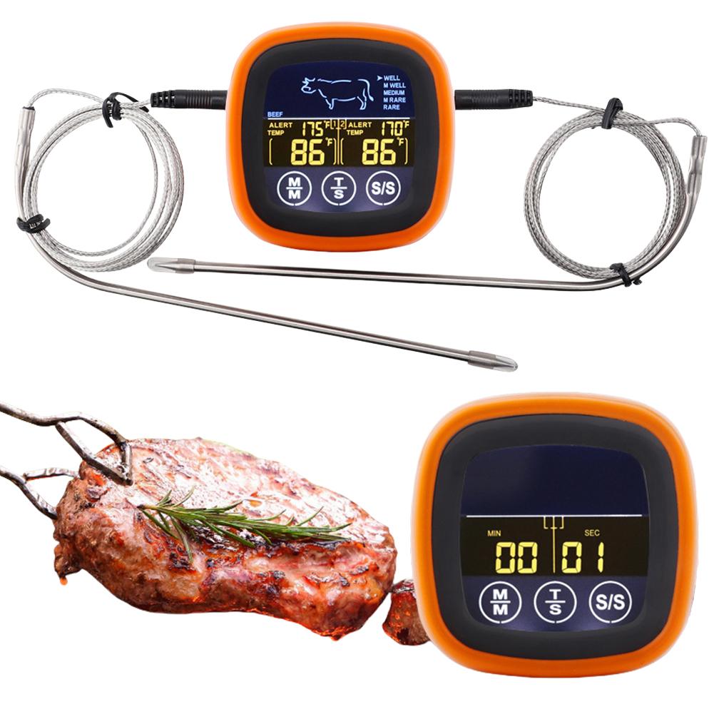 Digital Meat Kitchen Thermometer Touch Screen Waterproof Meat Temperature Thermometer Probe Timer Mode for Grilling BBQ Cooking