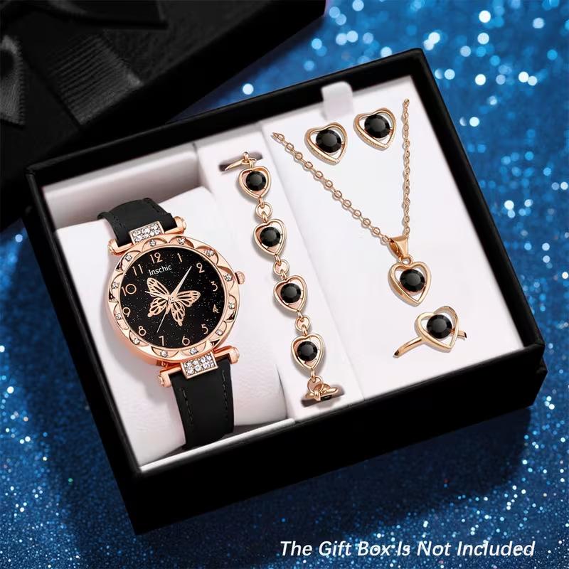 Женский модный набор часов Без коробки Кварцевые наручные часы Роскошные кварцевые часы Часы с бабочками Браслет Набор