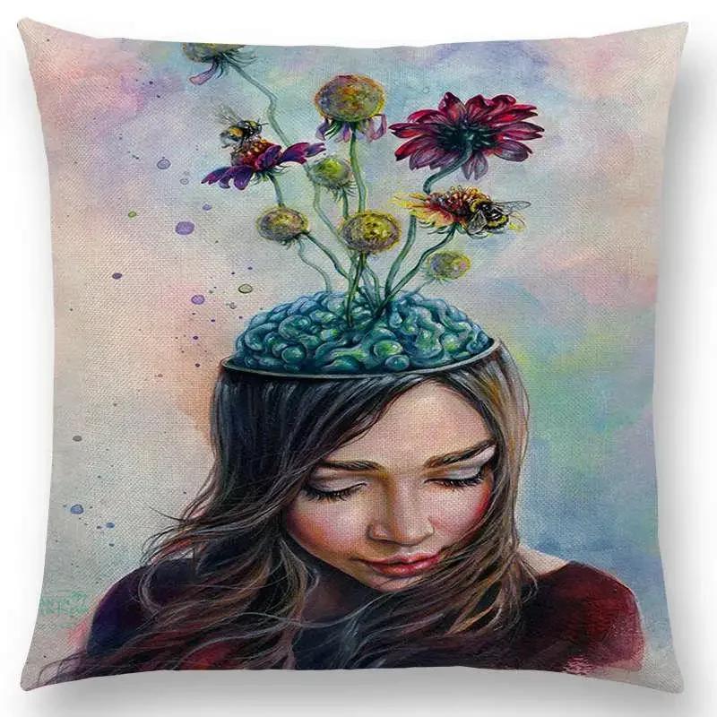 Gorgeous Oil Painting Cushion Cover Miracle Girl Wonder Beauty   Beautiful Queen Narwhal Cat Swan Sofa Pillow Case