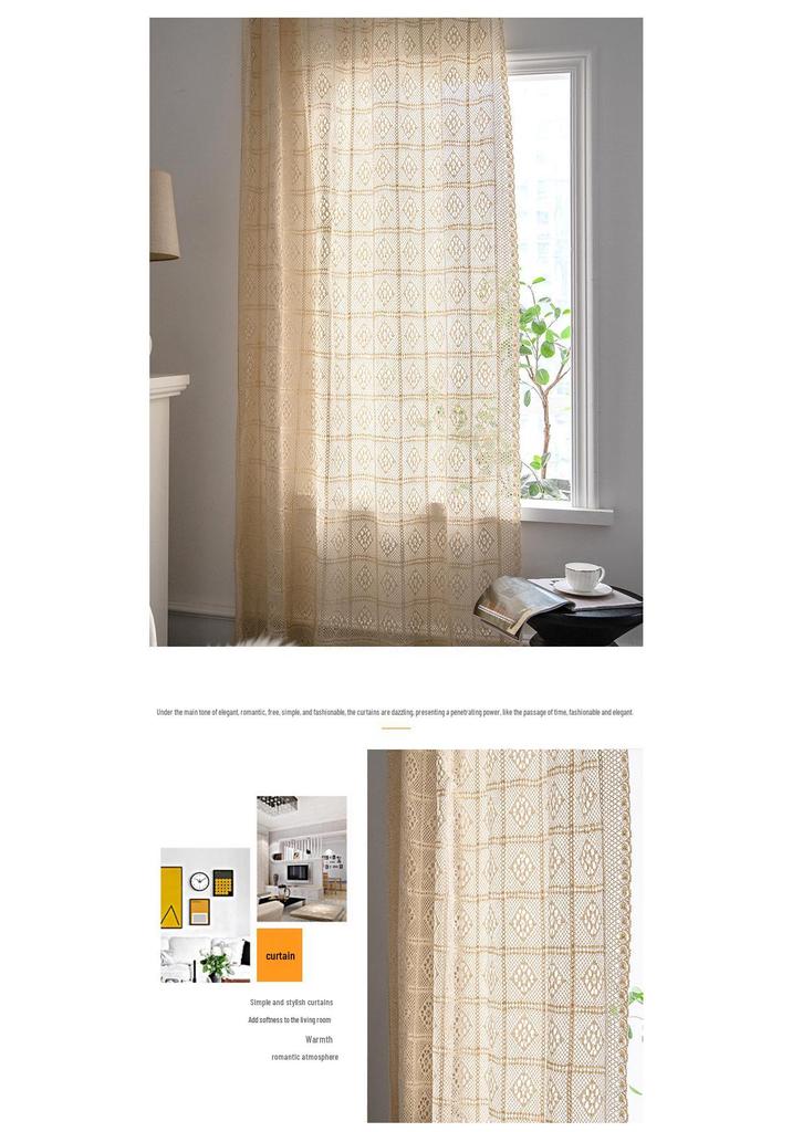 Bu Papa Curtain: Light-Permeable Hollow Crochet Patchwork Floor-to-Ceiling Bay Window Gauze, American Style
