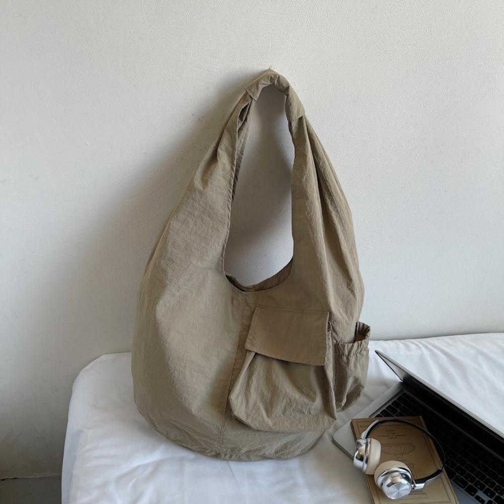 

Large Capacity Nylon Shoulder Bag Versatile Tote Bag Trendy Wrinkle Handbags Students Class хаки