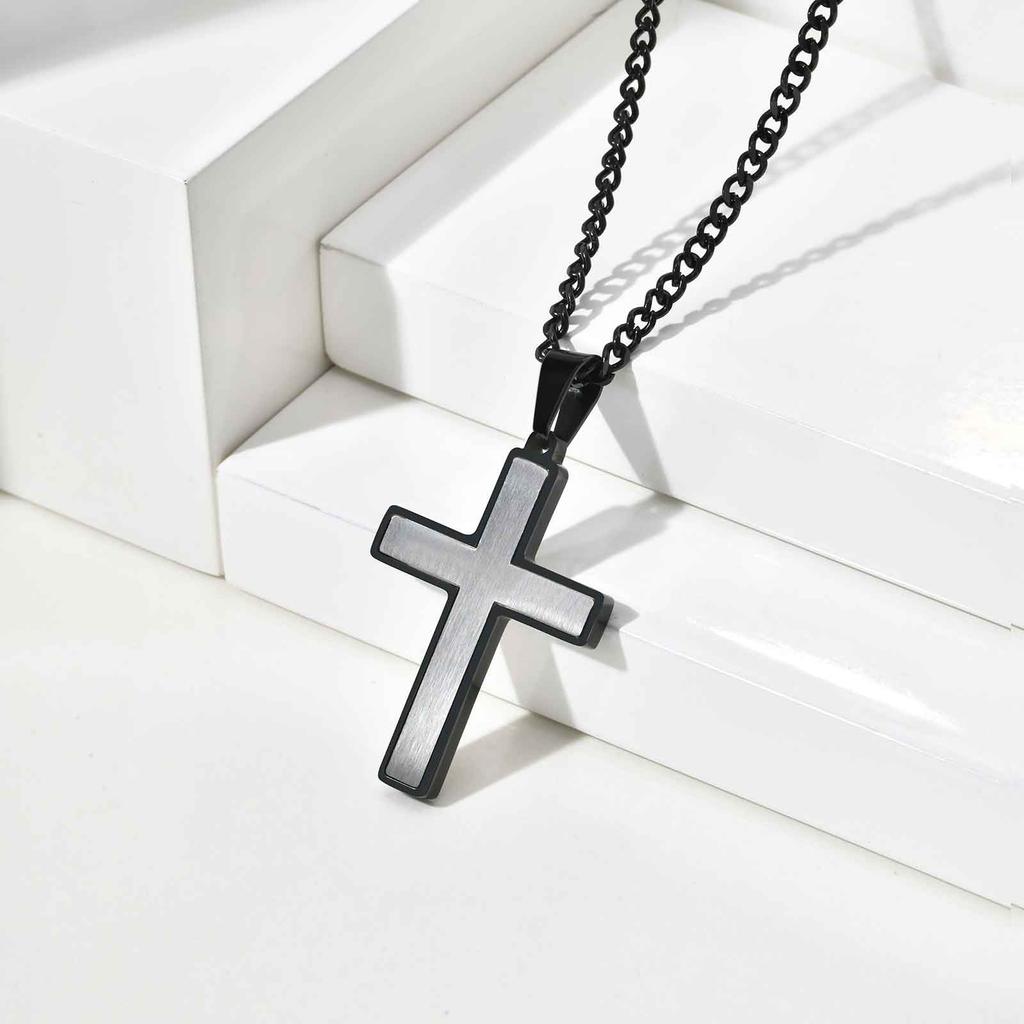 Classic Vintage Cross Pendant Necklace for Men Boys, Stainless Steel Charm Necklace, Cool Punk Prayer Jewelry Gifts
