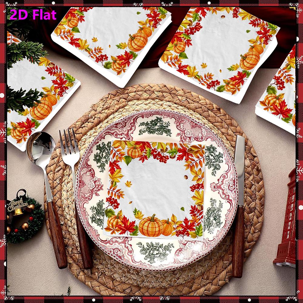 20pcs Disposable Napkins with Pumpkin, Turkey Pattern Print for Wedding,Parties,and Daily Use for Thanksgiving Fall Christmas Table Decoration