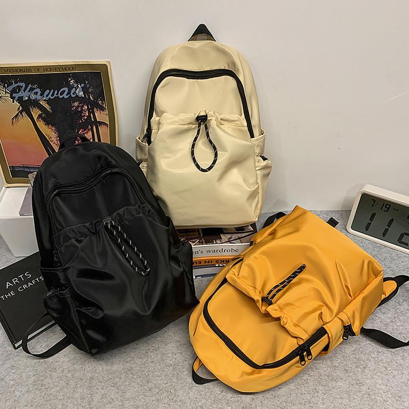 Backpack Outdoor Nylon With Solid Color And Drawstring Design For School Travel