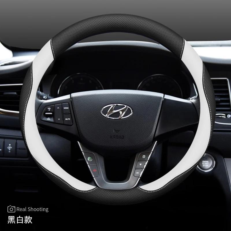 Leather Car Steering Wheel Cover for Hyundai Tucson Nx4 Santa Fe Mx5 Elantra N Palisade Creta Grand Kona 2024 2025 Accessories