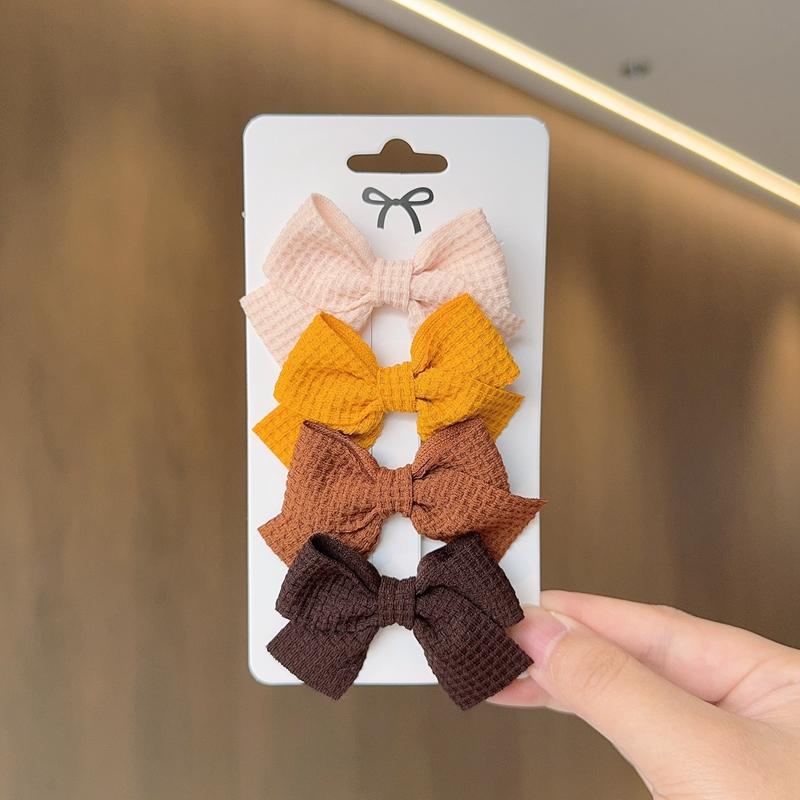 4PCS Soft Cotton Bow Hairpin Girl Sweet Plaid Design Hairpin Color Block Delicate Hairgripe Barrettes Kawaii Child Accessories