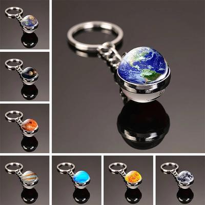 Presente de Aniversário Bola de Vidro Lado Duplo Galáxia Lua Chaveiro Planeta Chaveiro Luminoso Sistema Solar