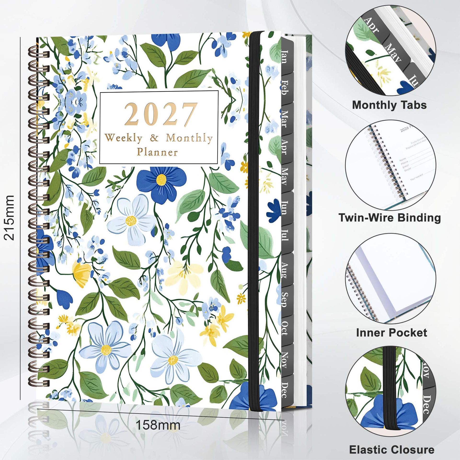 2027 Premium Floral Spiral Planner: English Efficiency & Schedule Notebook