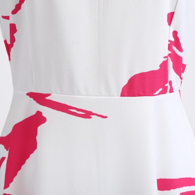 Summer Lace Crew Neck Sleeveless Printed Vintage Lace-Up Dress