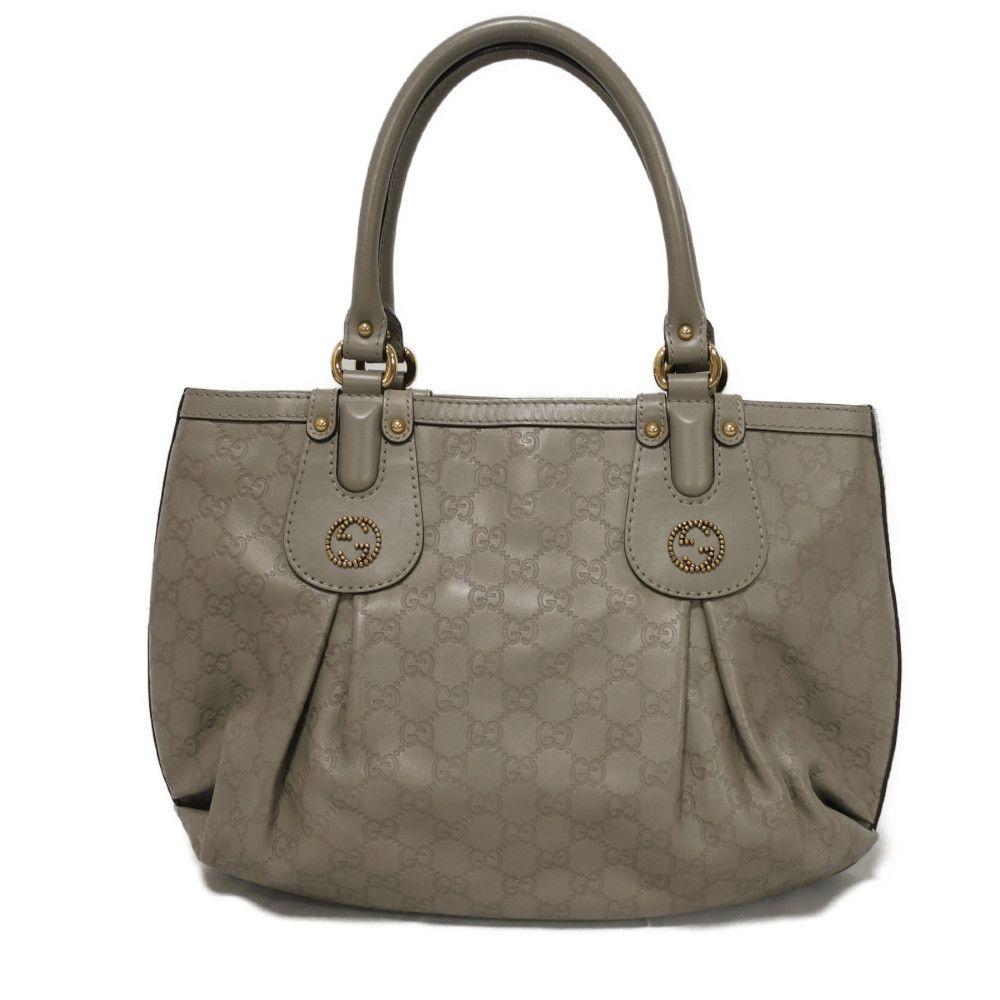 Used Guccissima Scarlet Tote Bag 269953 7924, Double G Embossed, Calfskin, Interlocking G Studs, 9539 GG Shima Gray,