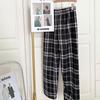 Women's High-Waisted Fleece-Lined Wide-Leg Plaid Pants for Autumn and Winter