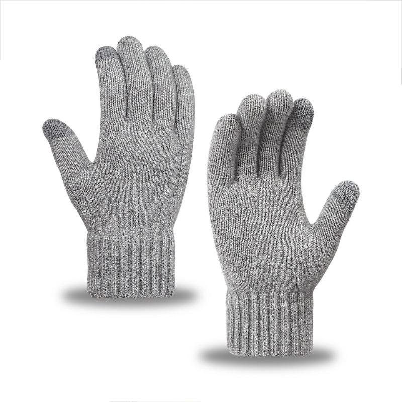 Winter Touch Screen Gloves Men's Finger Warm Piled Thickened Jacquard Wool Half Finger Knitted Gloves