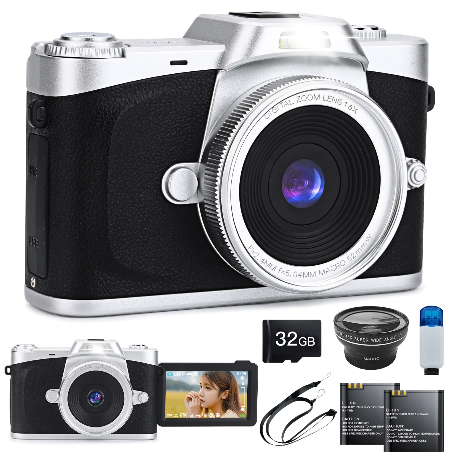 

Moledro 4K Digital Rotating 32GB Micro SD 16x Digital Image Webcam for Large Two Compact Retro Camera with OTG Card Reader Camera, 68MP, 180° Display,