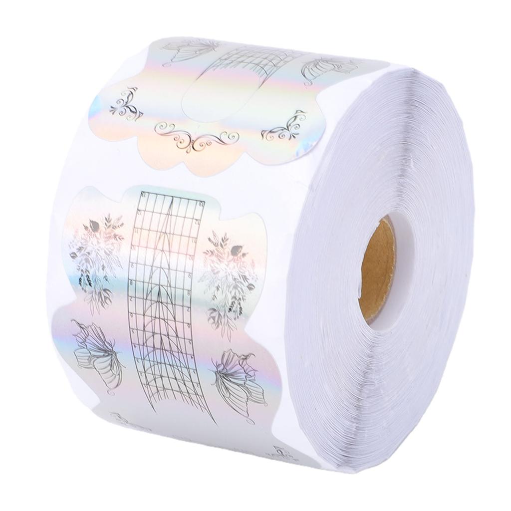 300 Pcs Nail Forms Length Self Adhesive Nail Extension Stickers Holographic with Clear Alignment Lines