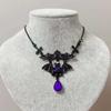 Collier Pendentif Croix Chauve-souris avec Pierres Précieuses Violettes Rouges en Forme de Larme Victoria pour Femmes Halloween Punk Gothique Sorcière Choker Bijoux