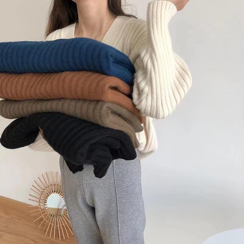 Retro Pullover für Damen Frühherbst Neues Design Nische V-Ausschnitt Strickpullover