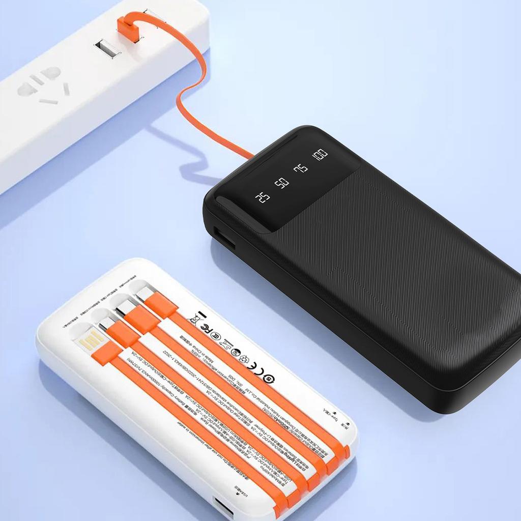 Powerbank K6Pro 10000mAh z wbudowanymi kablami USB-C microUSB iPhone Lightning - czarny