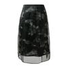 New Chinese Style Floral Print Organza A-Line Long Skirt