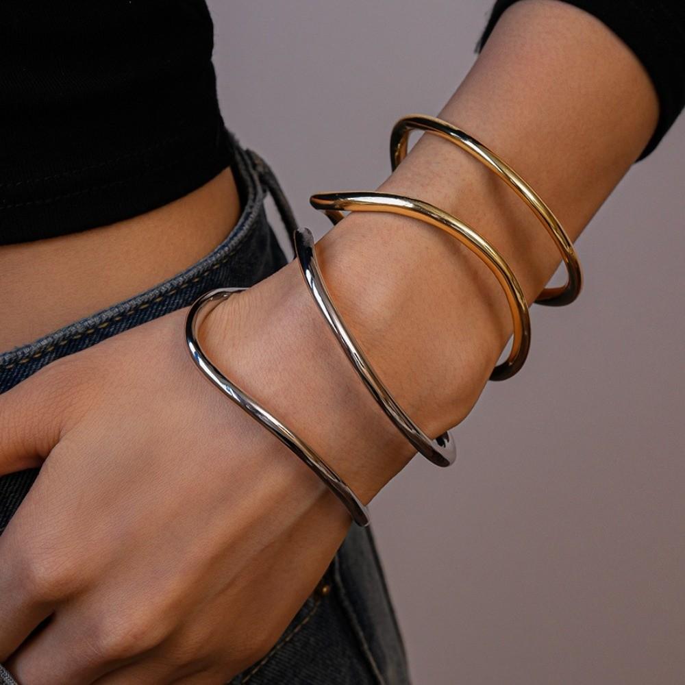 Double-layer Wide Irregular Open Bangle Zinc Zinc Alloy Exaggerated Bracelet Metal Cuff Bangles Decoration