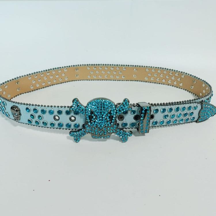 Versatile Male Female Skull Rivet Waist Belt with Rhinestone Buckle Adjustable