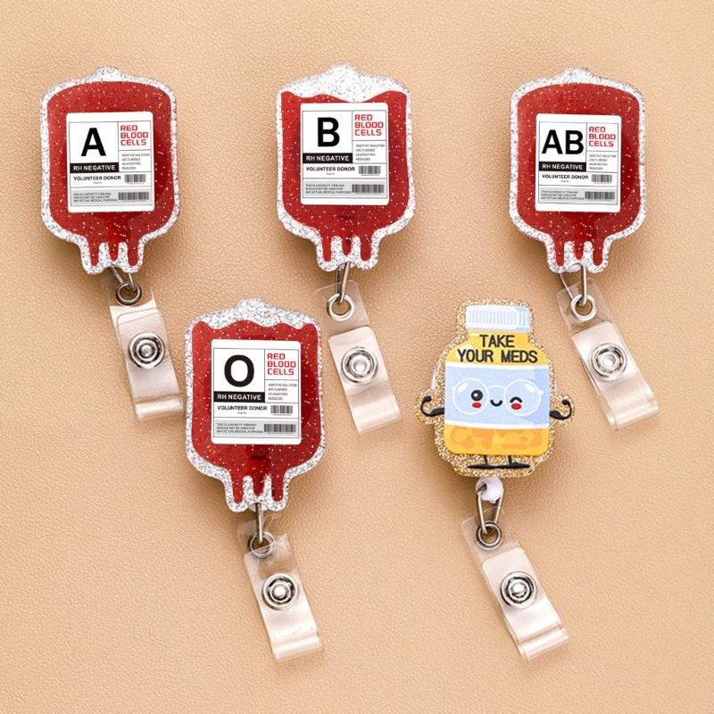 Stylish Blood Type Badge Holder Blood Type Badge Reel Acrylic Material Badge Holder Perfect for Healthcare Professionals