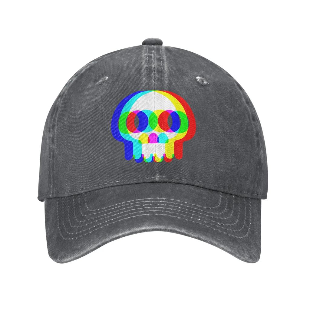 Funny Skull Trippy Vaporwave Halloween Baseball Caps Retro Distressed Washed Techno Rave EDM Snapback Hat Outdoor Adjustable Hat