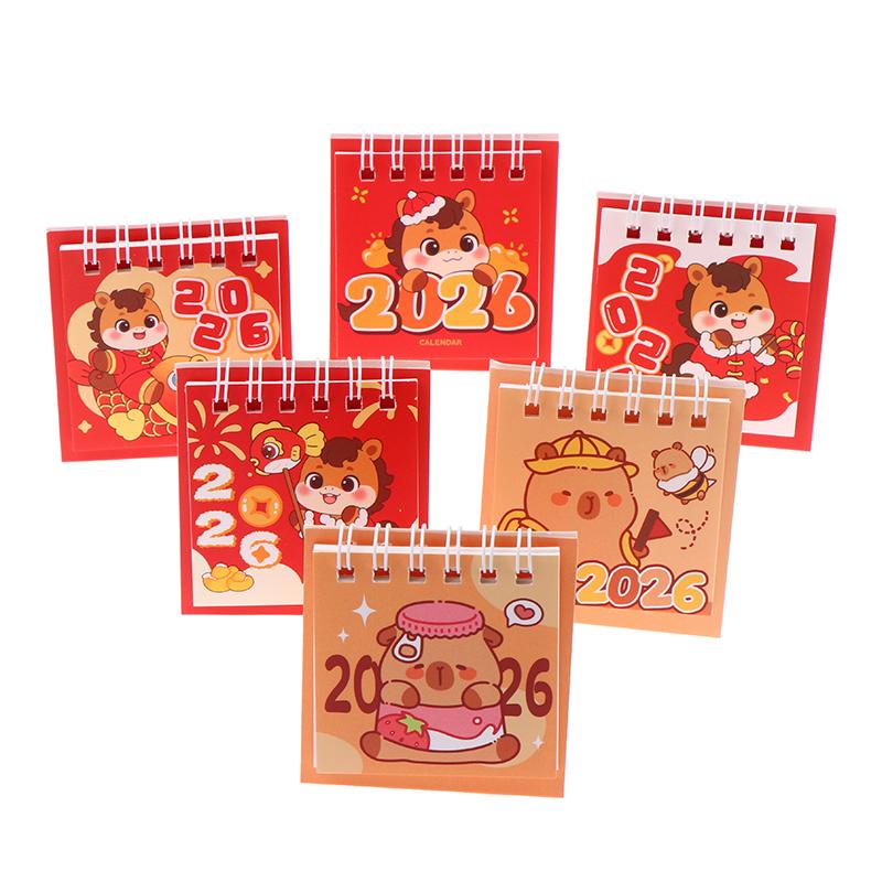 2026 Süßes Capybara Pferd Schreibtischkalender Mini Tragbar Spiralbindung Kalender Bücher Mädchenhaftes Herz Zeitmanagement Schreibtischdekorationen