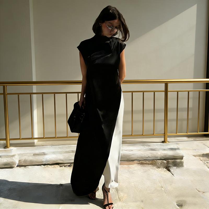 Satin Sleeveless Long Dress Women Solid Irregular High Neck Party Dresses Spring Luxury Women'S Evening Dresses Vestidos