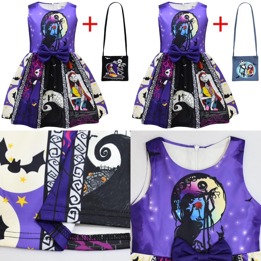 The Nightmare Before Christmas Halloween Girl Dress With Bow And Bag For Kids Ages 3 To 8