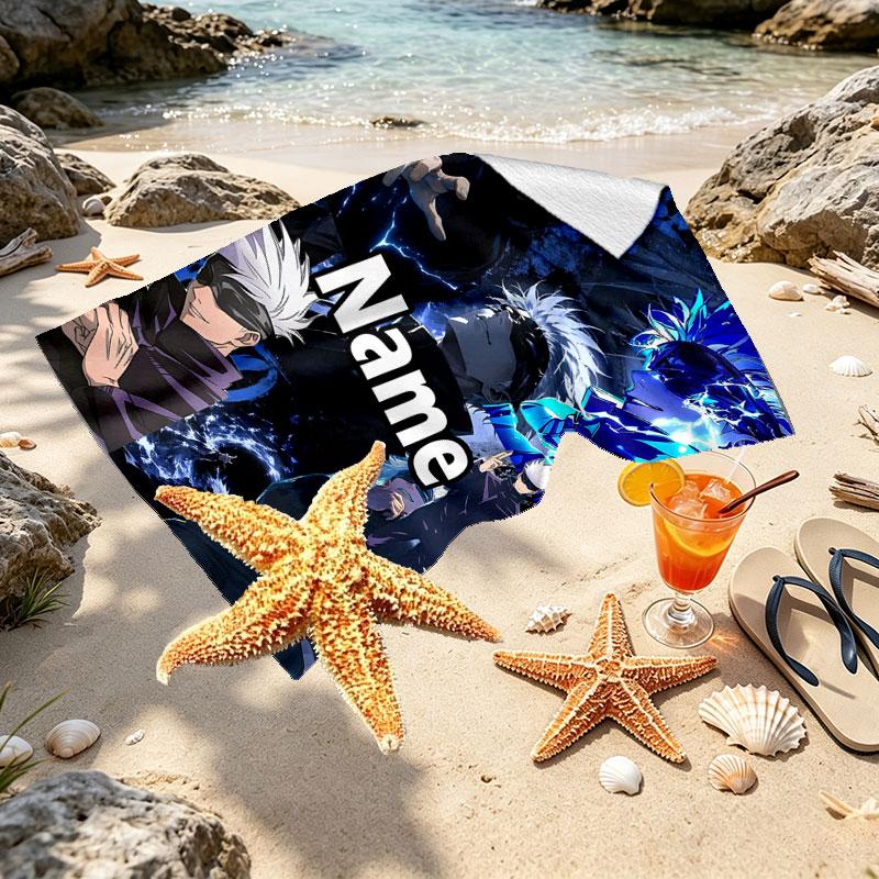 Custom Name Personalized Jujutsu Kaisen Print Beach Towel, for Trip Camping Beach Party Home Decor, Birthday Gift for Family & Friends
