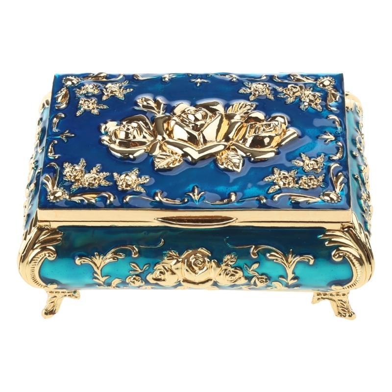 Vintage Metal Jewelry Box Trinket Storage Box for Rings Earrings Necklace Treasure Chest Organizer Antique Keepsake Gift