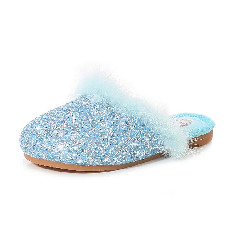 

Girls Furry Slippers Winter Fashion Cute Children s Princess Cotton Slippers Elsa Baby Girl Home Shoes Warm Toddler Shoes 23 синий