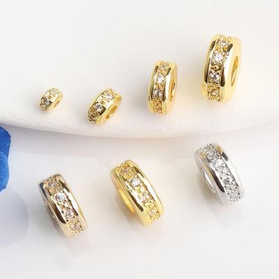 14K Gold-Filled Zirconia Spacer Beads, Large Hole Round Spacers for DIY Jewelry and Bracelets