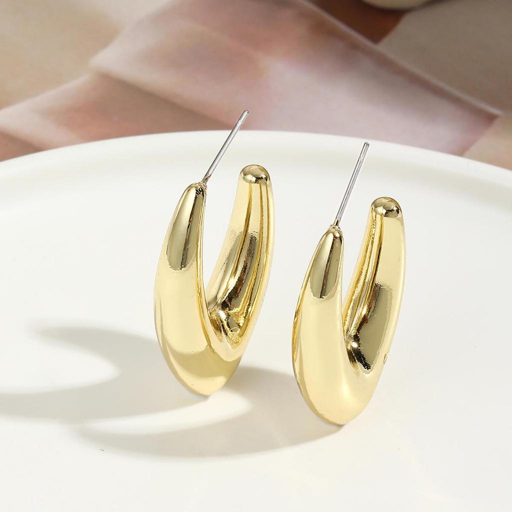 Earrings Gold-plated Ins Earrings C Circle Love Drop-shaped Earrings Bamboo Simple Earrings Versatile Trendy Earrings 2026 Everyday Jewelry