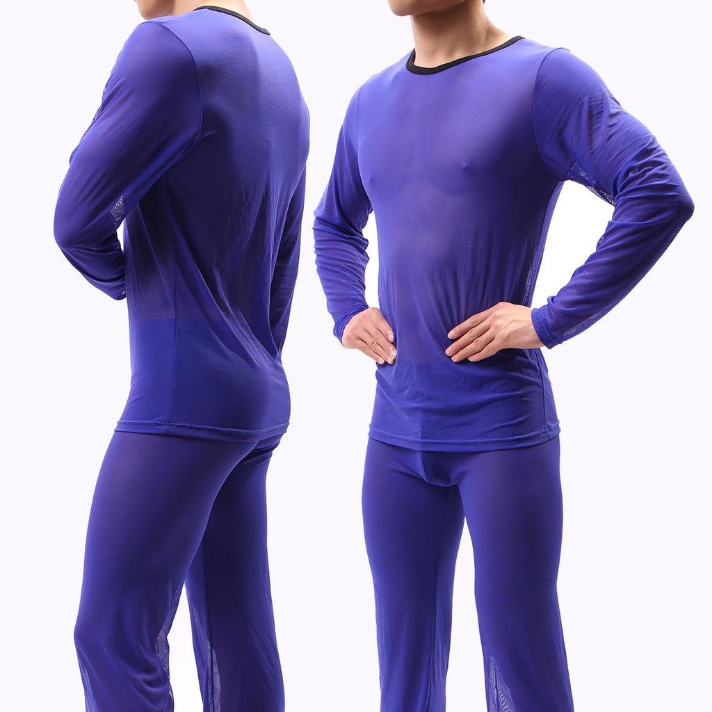 Men's Transparent Mesh Long Sleeve Top - Sexy See-through Pajamas