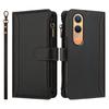For Oppo K12x 5G (China)/OnePlus Nord CE4 Lite 5G Leather Case 9 Card Slots Zipper Wallet Stand Phone Cover with Wrist Strap