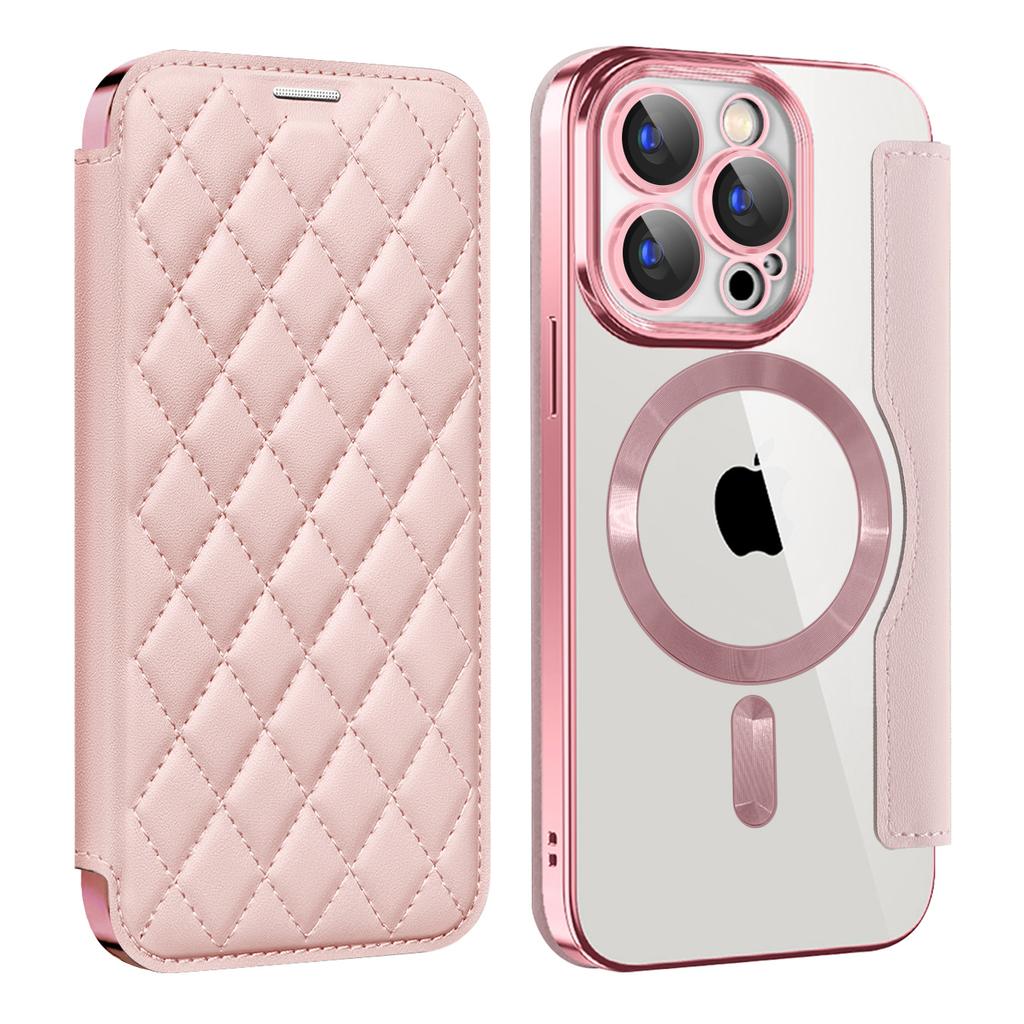 For iPhone 15 Pro RFID Blocking Built-in Lens Film Phone Case Card Holder Leather Cover Compatible with MagSafe