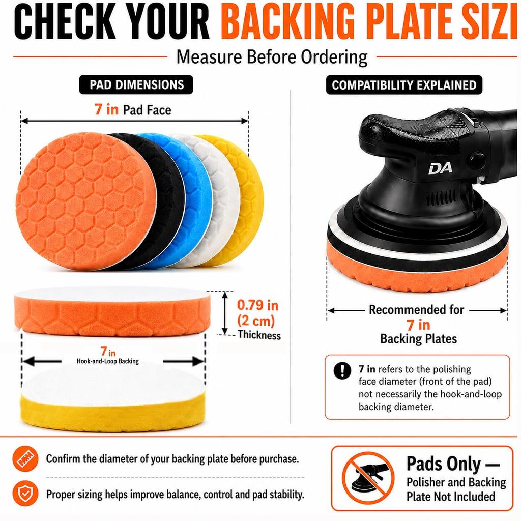 7 Inch Polishing Pads, 5PCS Foam Buffing Pads for 6-7" Backing Plate | Fits DA, orbital & rotary polishers with hook and loop. Heavy cut to wax